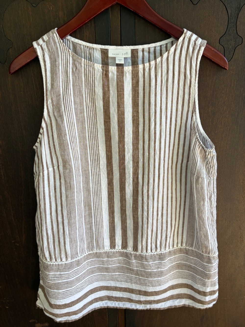 J. Jill Brown & White Striped Linen Tank Top Sz S